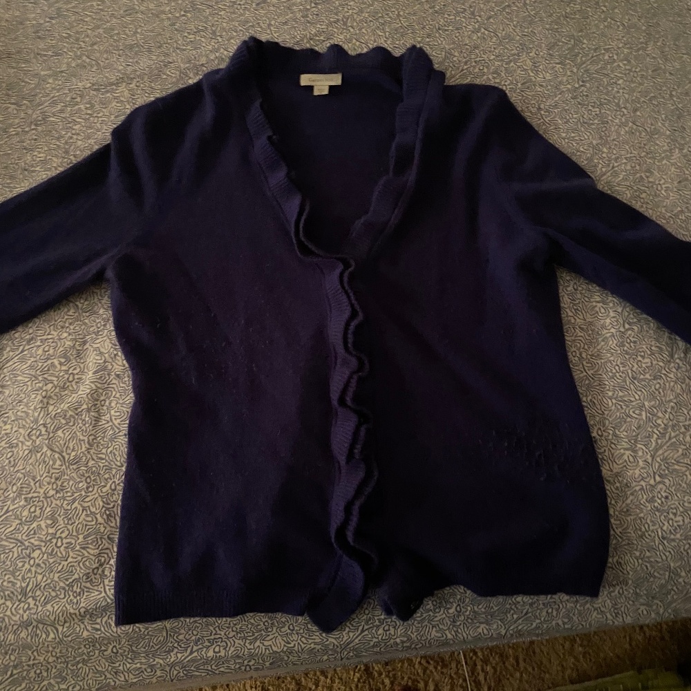 Garnet Hill Cashmere Cardigan Sweater, Ruffle, Size Medium
